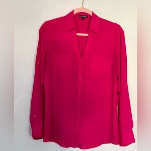 Express Women's Vibrant Pink Button-Up Blouse (A11)